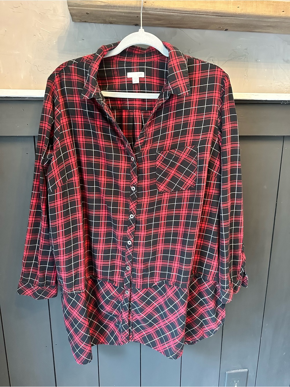 J. Jill Red and Gray Plaid Button-Down Shirt 2X
